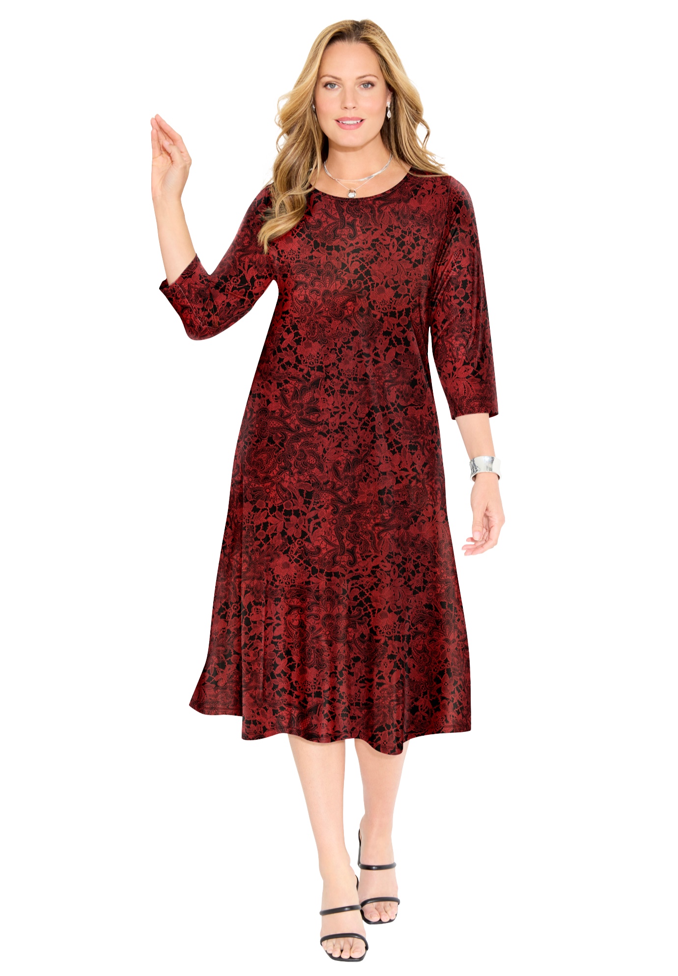 Plus Size Women's Strawbridge Fit & Flare Dress by Catherines in Red Black Layered Lace (Size 5X)