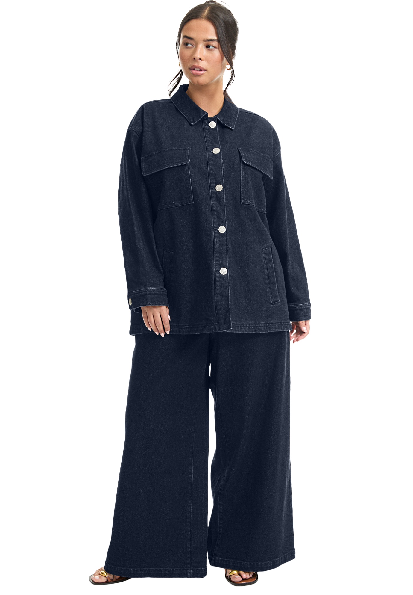 Plus Size Women's Denim Utility Jacket by June & Vie in Dark Rinse (Size 14/16)