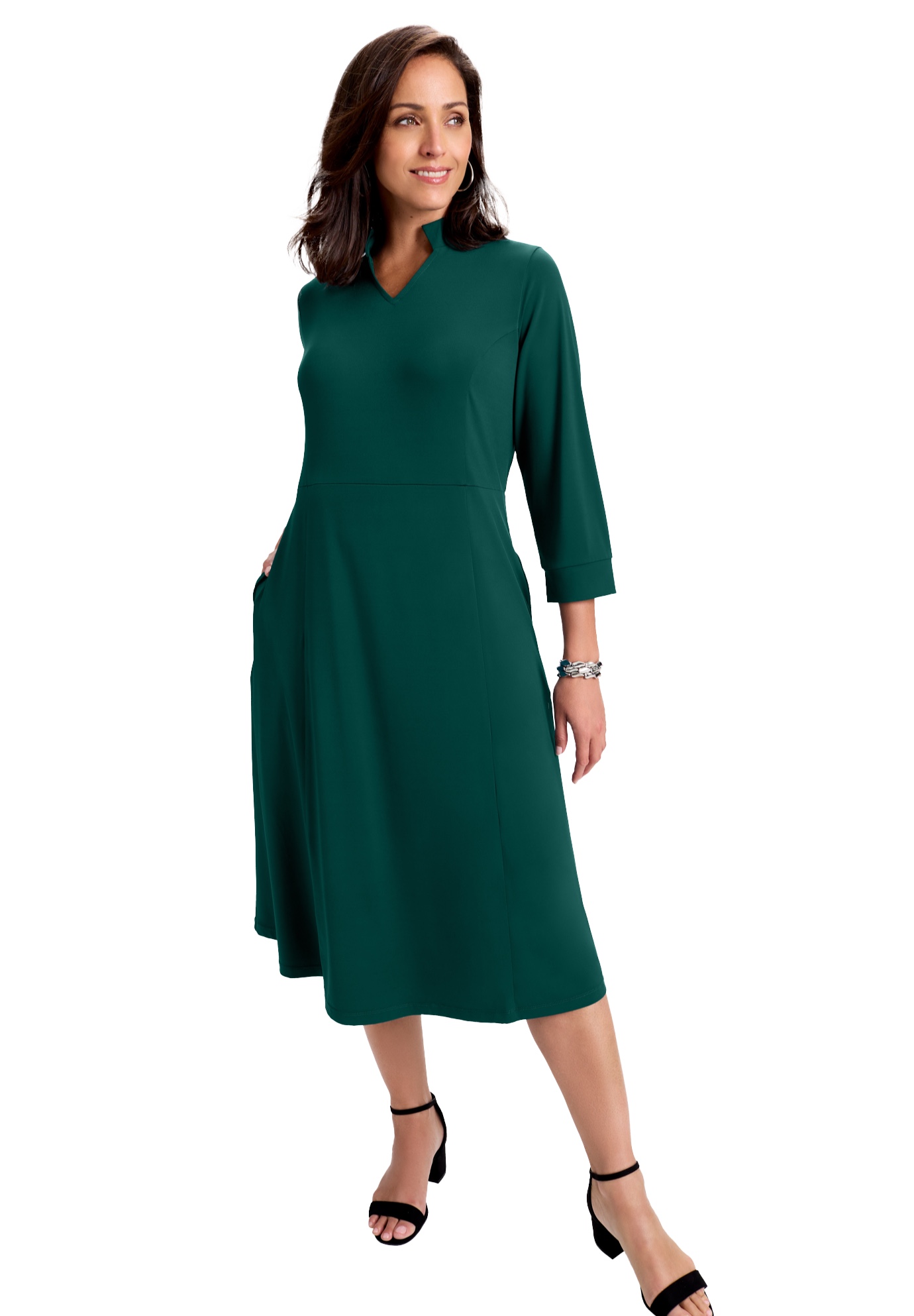 Plus Size Women's V-Neck Midi Dress by Jessica London in Emerald Green (Size 3X)
