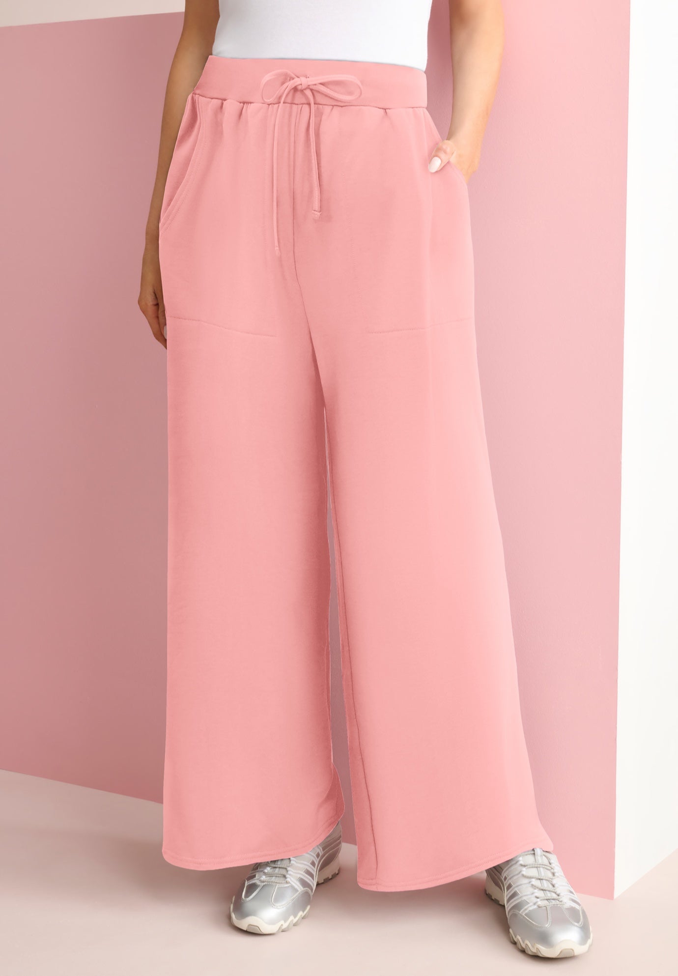 Plus Size Women's Comfort+ Fleece Flared Sweatpants by Roaman's in Mauve Blush (Size S)