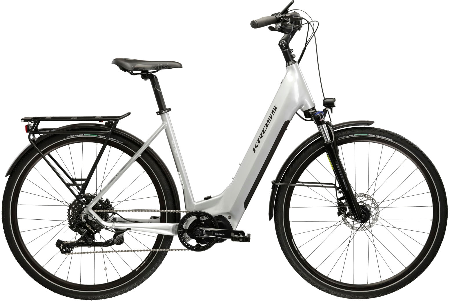 E-Bike KROSS "KROSS E-Trekkingrad Trans 5.0 28" silber 9 Gänge" Gr. 46, silber (silber, schwarz), Elektrofahrräder, 46cm, 28 Zoll (71,12cm), Pedelec, Elektrofahrrad für Damen und Herren Image