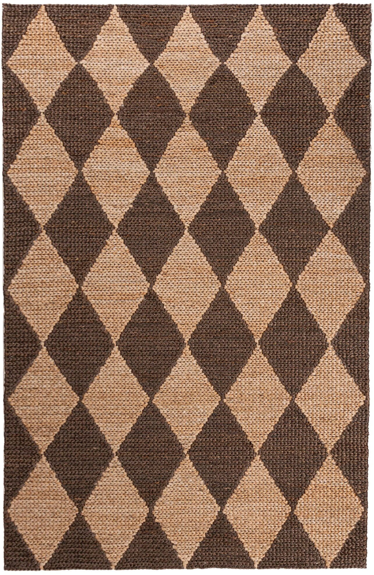 Teppich FLAIR RUGS "Effie Diamond", braun, B:120cm H:5mm L:170cm, Baumwolle, Jute, Teppiche, handgeknüpft Image