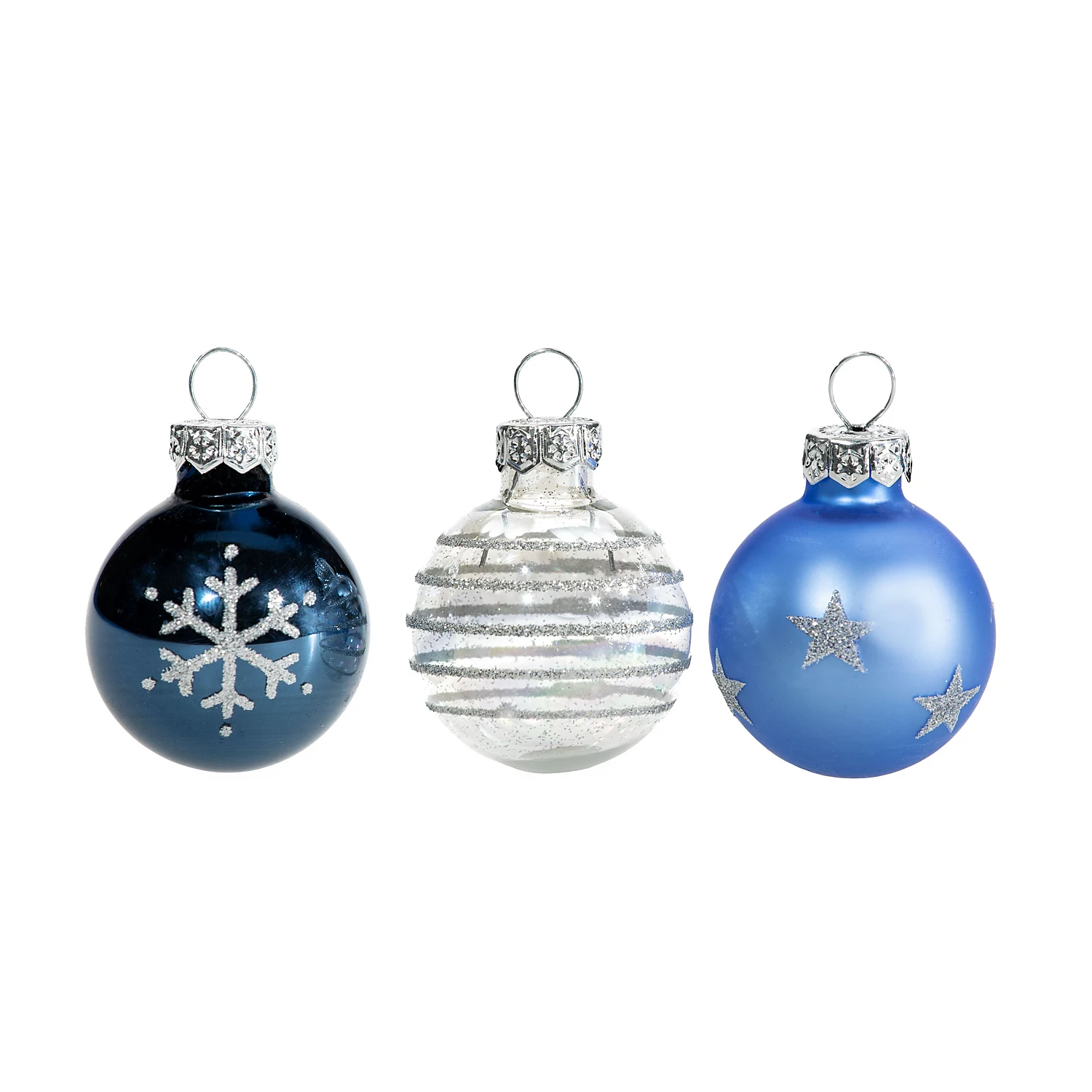Boules de Noël en verre, bleu-transparent, 3 cm Ø, 9 boules