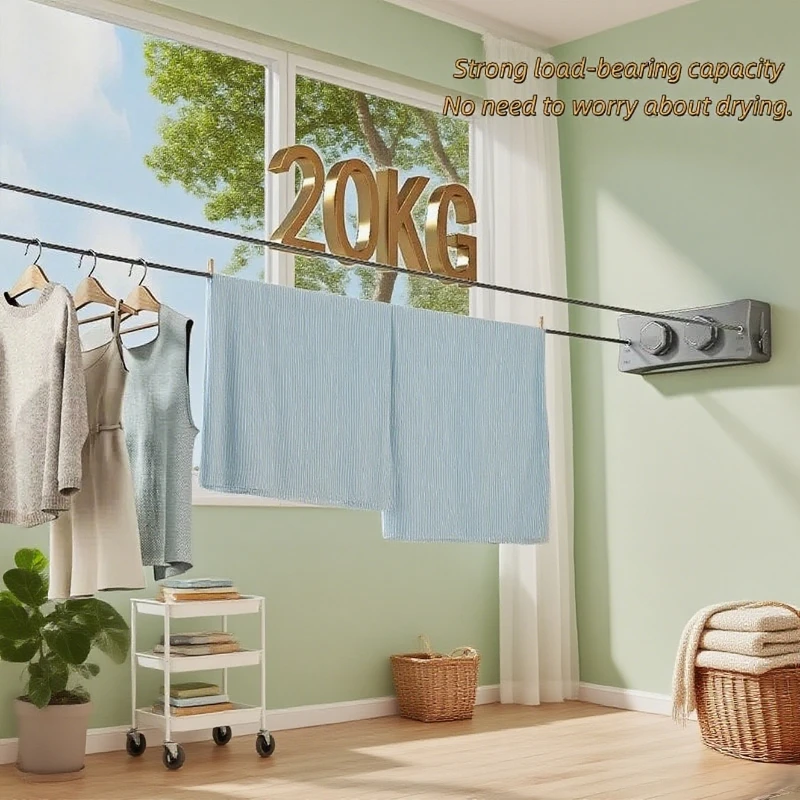 Corde à linge rétractable en acier inoxydable, 5.1 mètres, intérieur et extérieur, support de séchage de vêtements Durable pour le linge, la maison, le Patio, le balcon