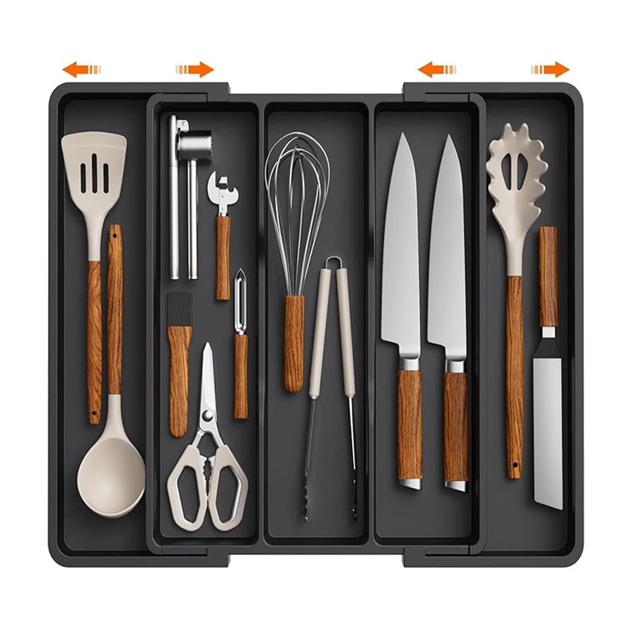 Plateau à ustensiles de cuisine extensible, organisateur d'ustensiles pour tiroirs de cuisine, couverts réglables, argenterie, porte-couverts, outil de cuisine