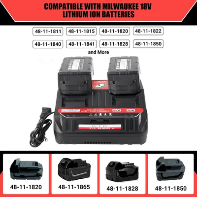 2-Ports Battery Charger Station Compatible with Milwaukee 18V Lithium Battery 6A Rapid Battery Charger 160W with 2 USB-A Ports