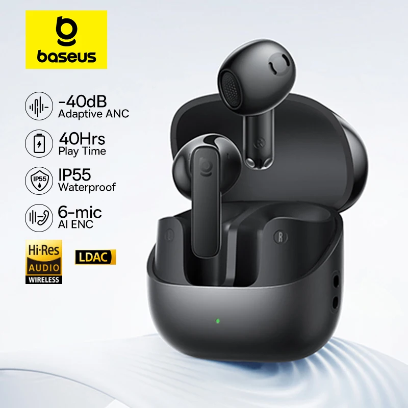 Baseus Bass BS1 NC -40 dB Echtzeit-Adaptive ANC Wireless Earbuds Bluetooth 6.0 Semi-Open-Kopfhörer LDAC Hi-Res Audio 6-Mic AI ENC Image