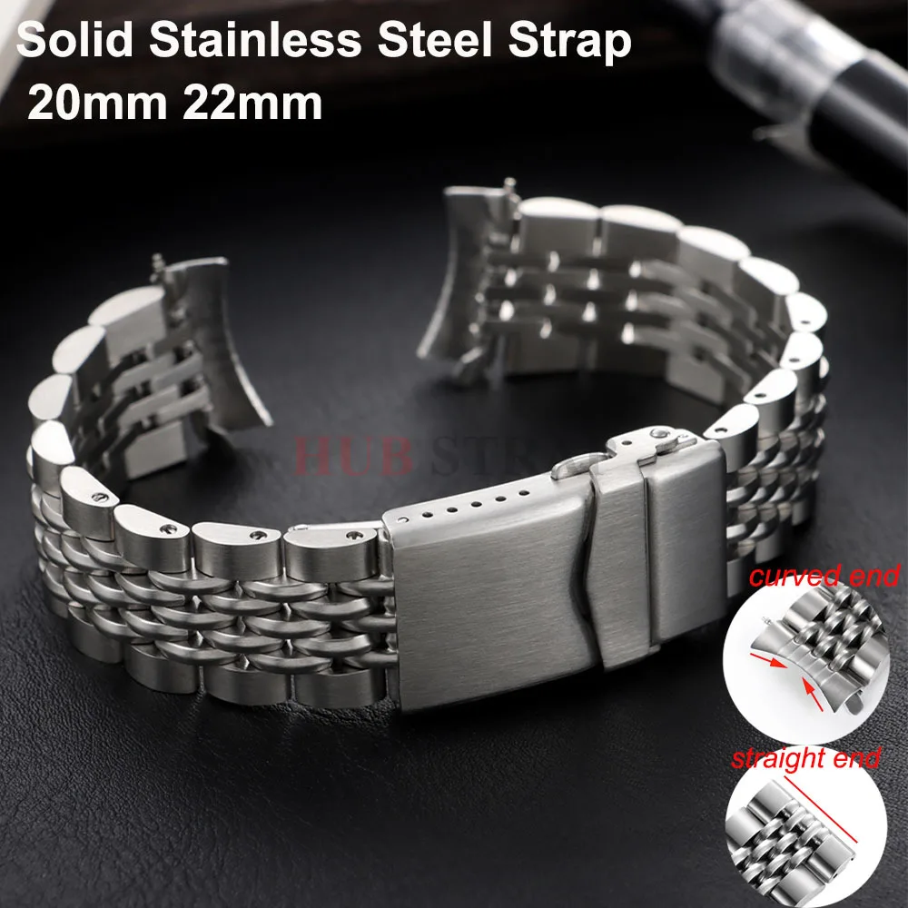20 mm 22 mm massives Edelstahlarmband für Seiko Metallarmband für Rolex Screw Link Straight/Curved End für Herrenuhrenzubehör Image