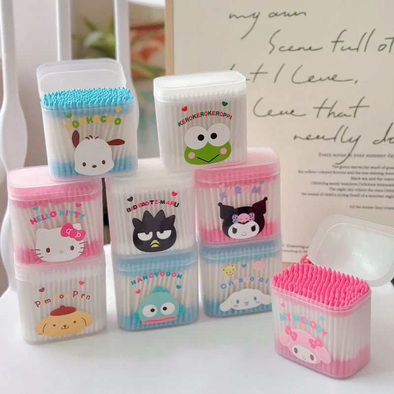 Kids' Anime Kuromi Ear Picks - 200Pcs/box; Sanrio Hellokitty Melody Cotton Swabs, Disposable Household Item
