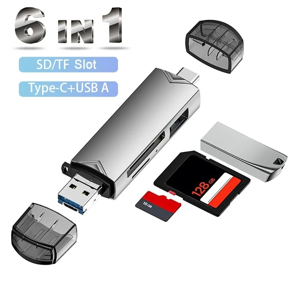 6-in-1 OTG SD TF-Kartenleser USB auf Typ C-Adapter USB 3.0 Flash-Laufwerk Smart Memory Card Reader TF-Kamera Mini SD-Kartenleser Image