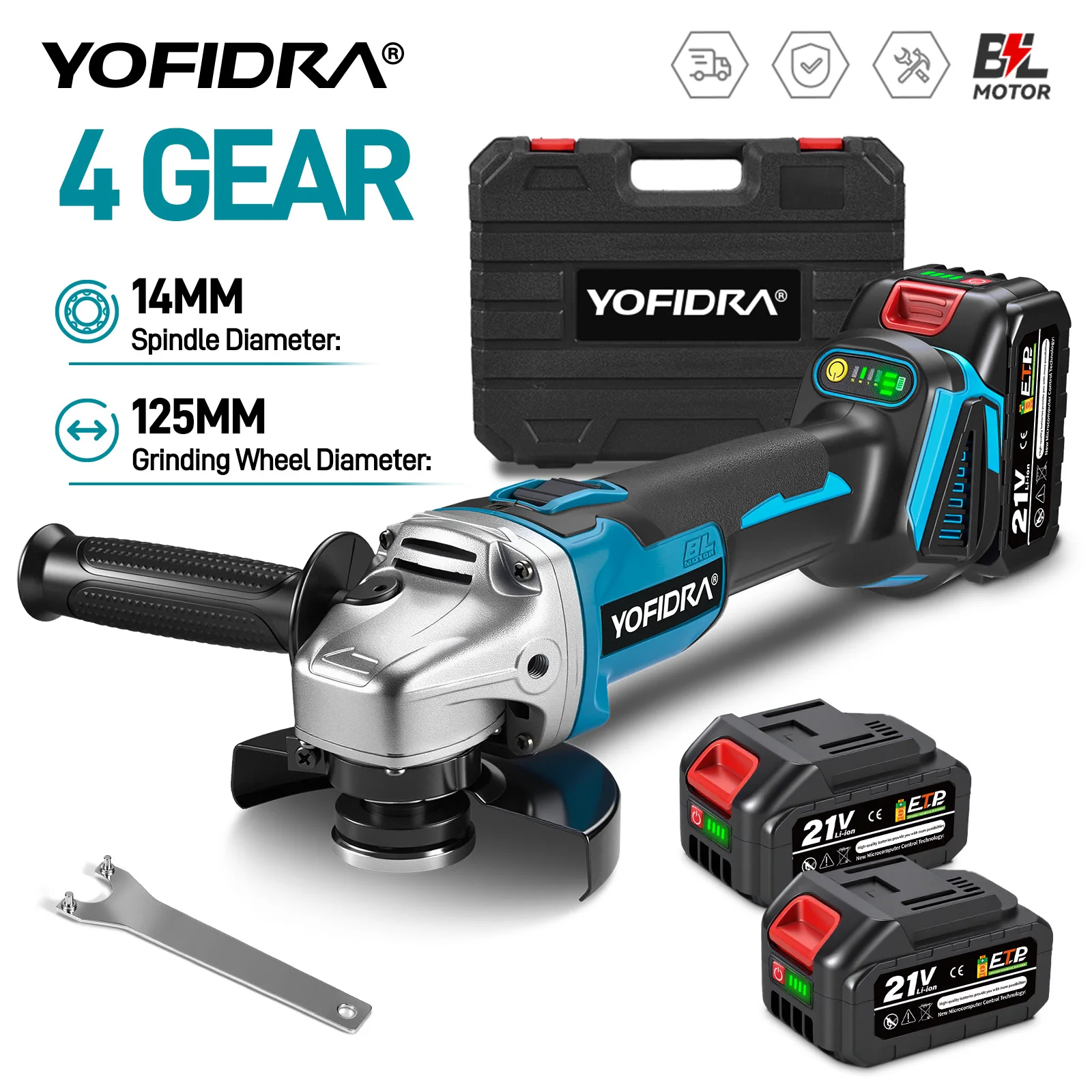 YOFIDRA 125mm M14 Bürstenloser Winkelschleifer Schneidemaschine Kabelloser Elektrischer Winkelschleifer Elektrowerkzeug für Makita 21V Akku Image