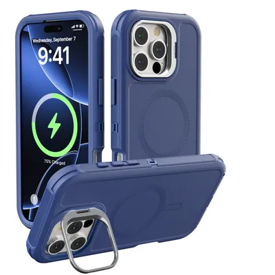 3 in 1 Shockproof Heavy Duty Rugged Phone Case For iPhone 16 15 14 13 Pro Max 16 Plus Metal Lens Stand Magnetic Magsafe Cover