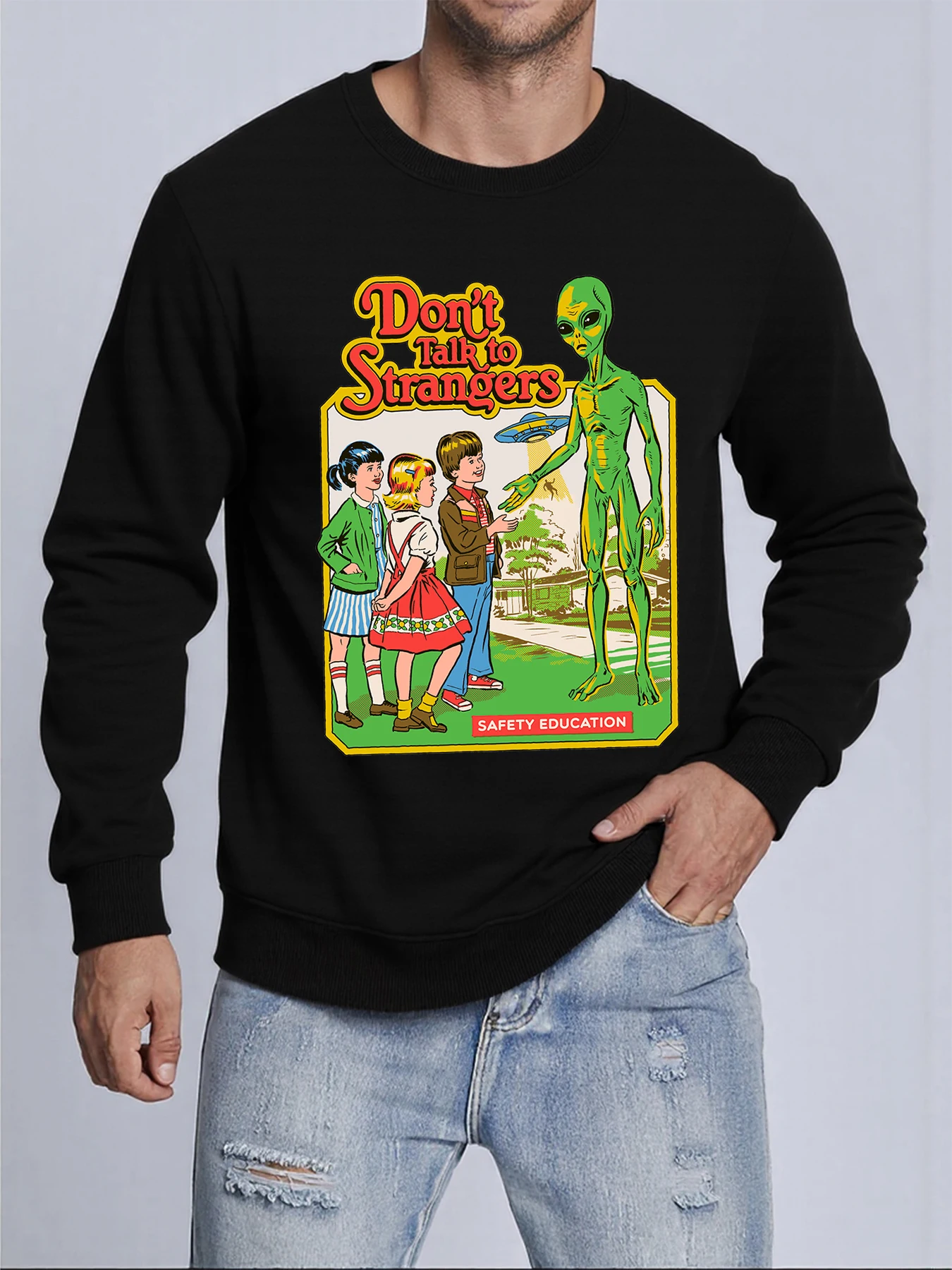 Don’T Talk To The Strangers Prints Herrenpullover O-Ausschnitt Herbst Sweatshirts Lässiges weiches Sweatshirt Sport Hip Hop Streetwears