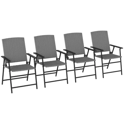 Outsunny 4pcs Rattan Chair Garden Furniture Wicker Foldable Chair Steel Frame for Poolside Garden, Grey