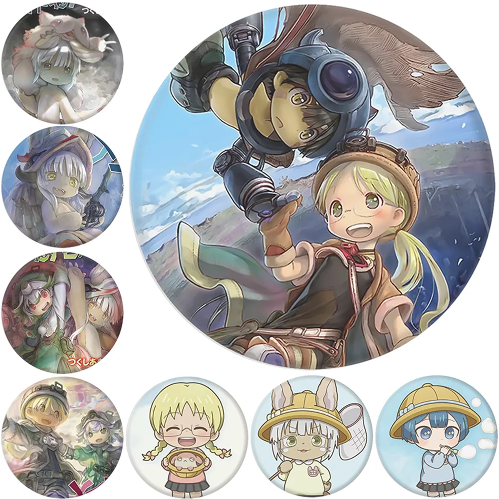 58MM Anime Made in Abyss Riko Reg ‌ Nanachi Prushka Bondrewd Cosplay Kostüme SPTE Zinn Pin Abzeichen Anhänger Prop Image
