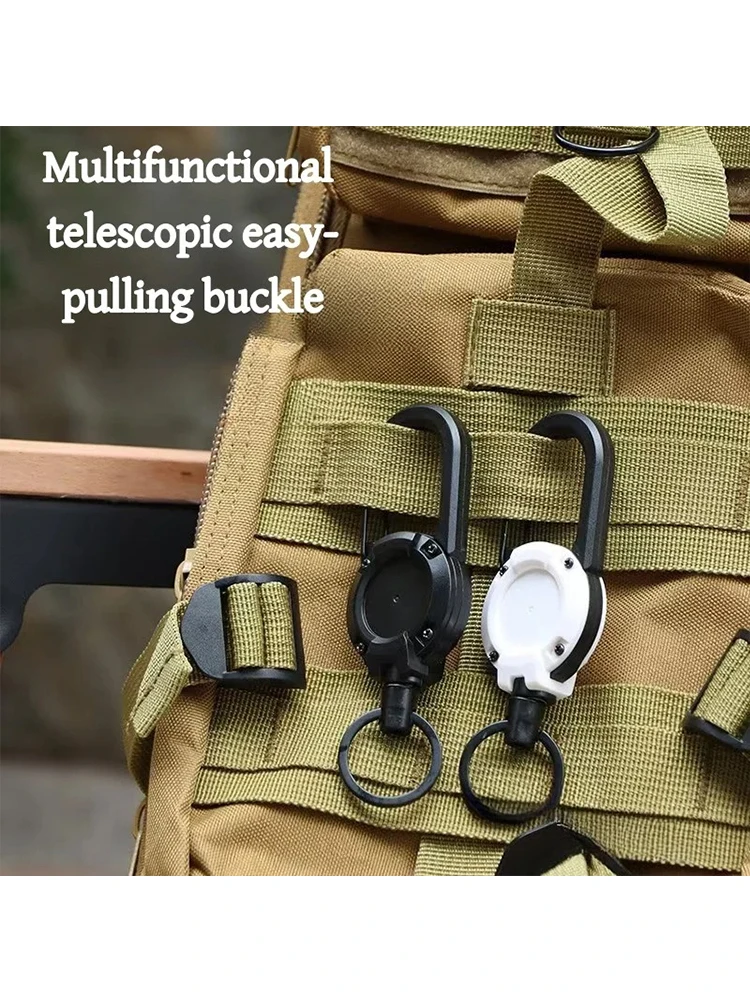 2/5 Stück Outdoor-Ausrüstung, automatisch einziehbarer Karabiner, Stahldrahtseil-Schlüsselanhänger für Camping, Überleben, EDC, robuster Anti-Verlust-Haken Image