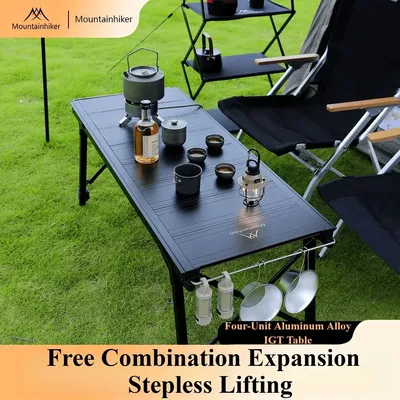 MOUNTAINHIKER Multi Unit IGT Table Camping Folding Lift Removable Gas Stove Portable Camp BBQ Grill Table Outdoor Picnic table