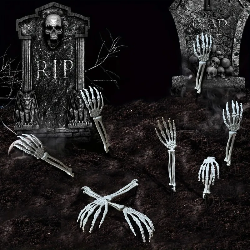 1-6PCS Halloween Skelett Hand Dekoration Knochen Hof Einsatz Geist Arm Prop für Spukhaus Outdoor Horror Szene party Decor Image