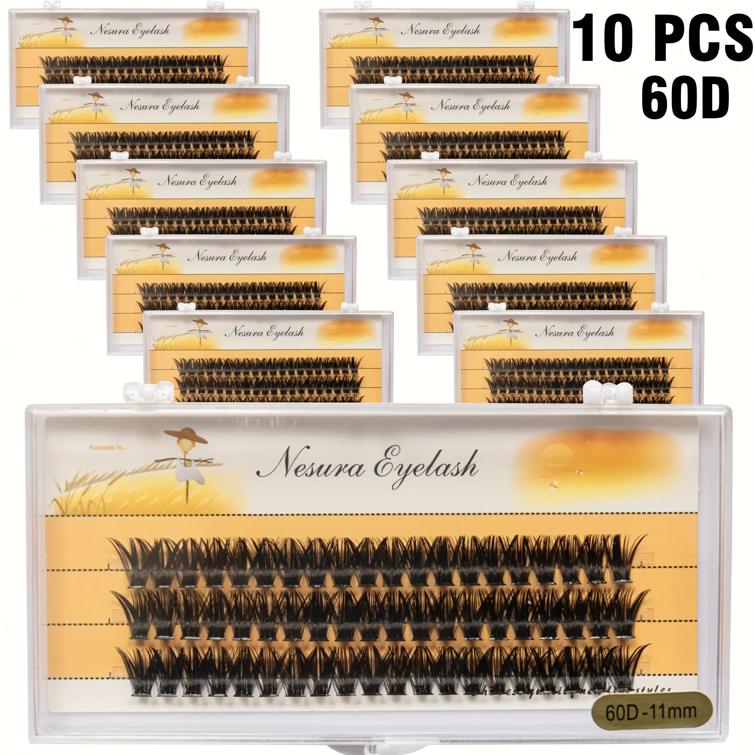 Sackvis 60D 10 Boxen pro Set Wimpern Cluster Wimpern natürliche Extensions falsche Wimpern doppelt das Volumen 9–14 mm Image