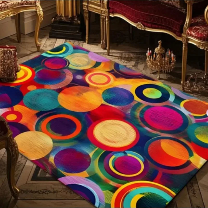 1 Stück bunter gepunkteter Teppich, rutschfest, maschinenwaschbar, flach gewebter Polyester-Teppich für den Innenbereich, rechteckige Matte, Weihnachten Image