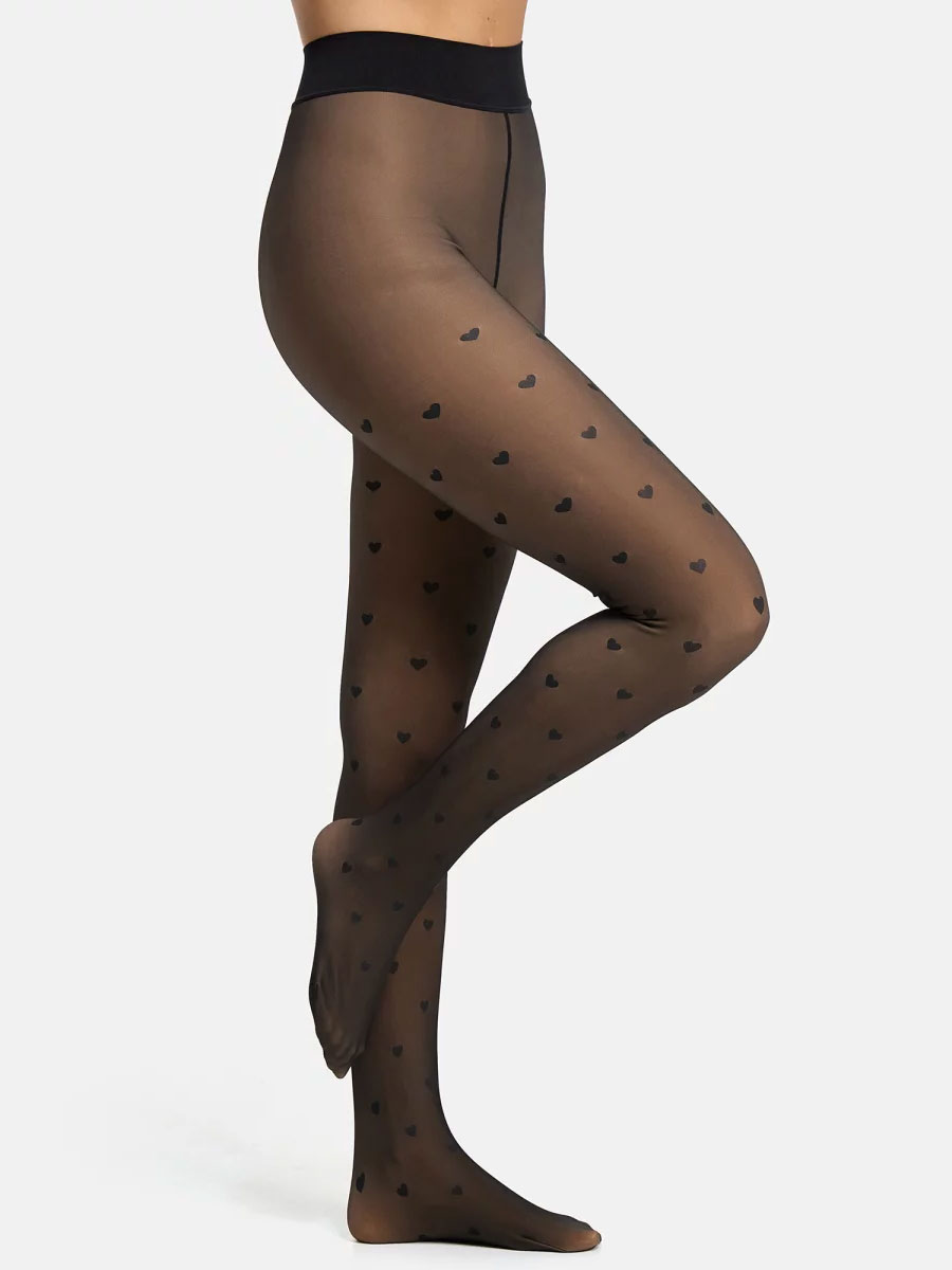 Thermostrumpfhose S.OLIVER "comfort", Damen, Gr. 36, schwarz (schwarz hearts), Obermaterial: 50% Polyester, 40% Polyamid, 10% Elasthan, Strumpfhosen, mit nahtloser Verarbeitung