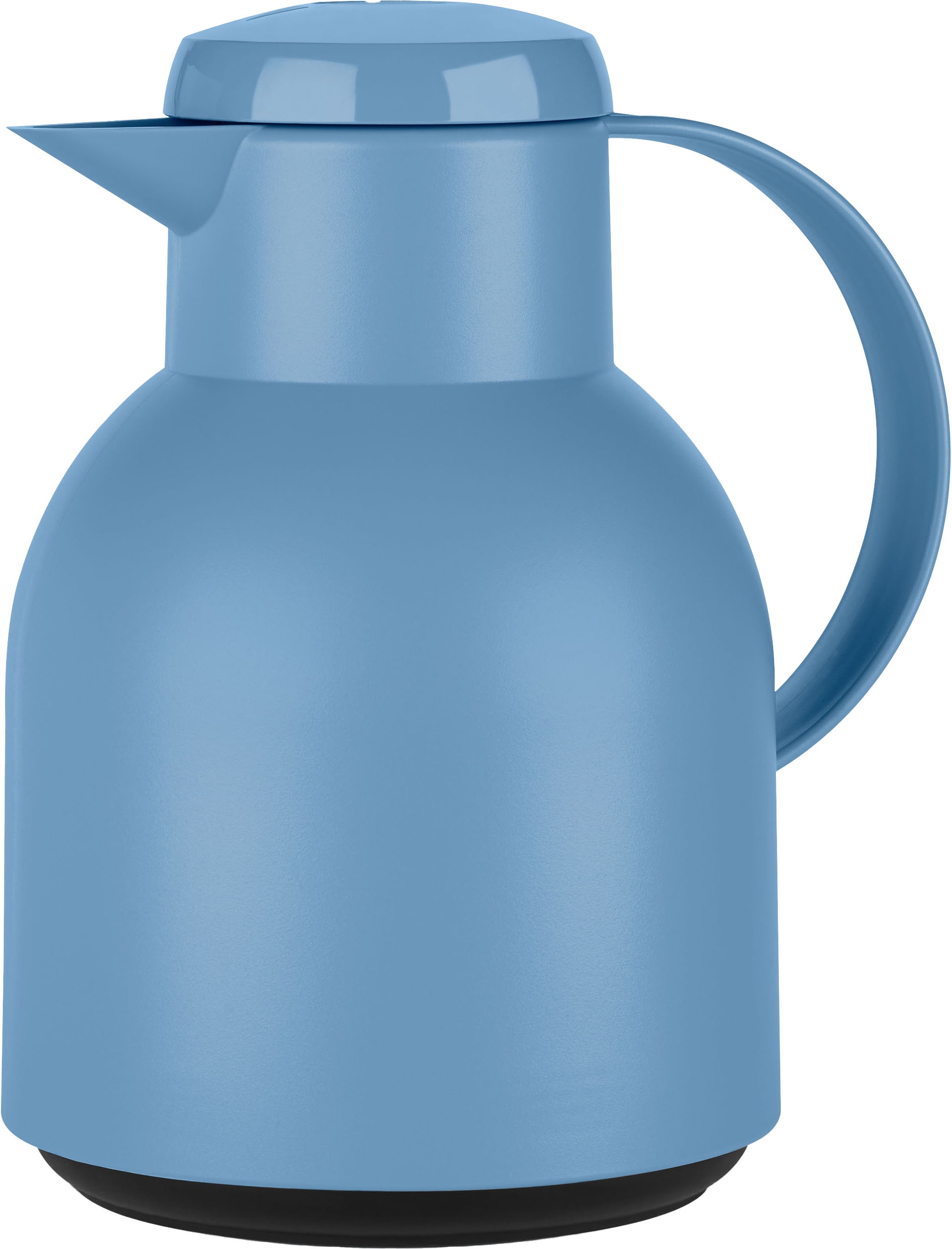 Isolierkanne EMSA "Samba", blau (aquablau, puderfarben), B:14,5cm H:21,7cm, Glas, Kunststoff, Kannen, zeitloses Design, einfacher Knopfdruck, 24h kalt, 12h warm Image