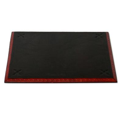 Leather desk pad, 'Message from Africa' - Leather Desk Pad