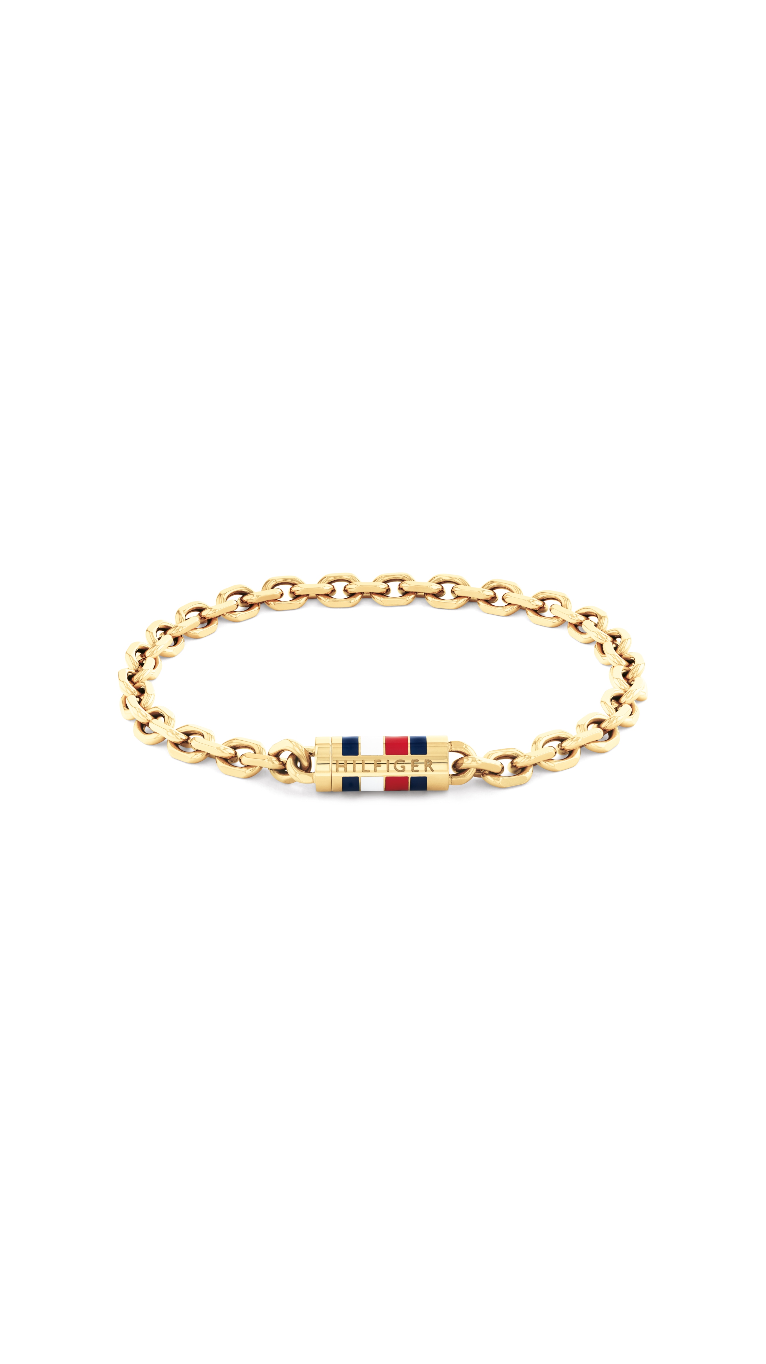 Armband TOMMY HILFIGER "BRUCE CHAIN", gelbgoldfarben, blau, weiß, rot, Armbänder, 19cm, Edelstahl Image