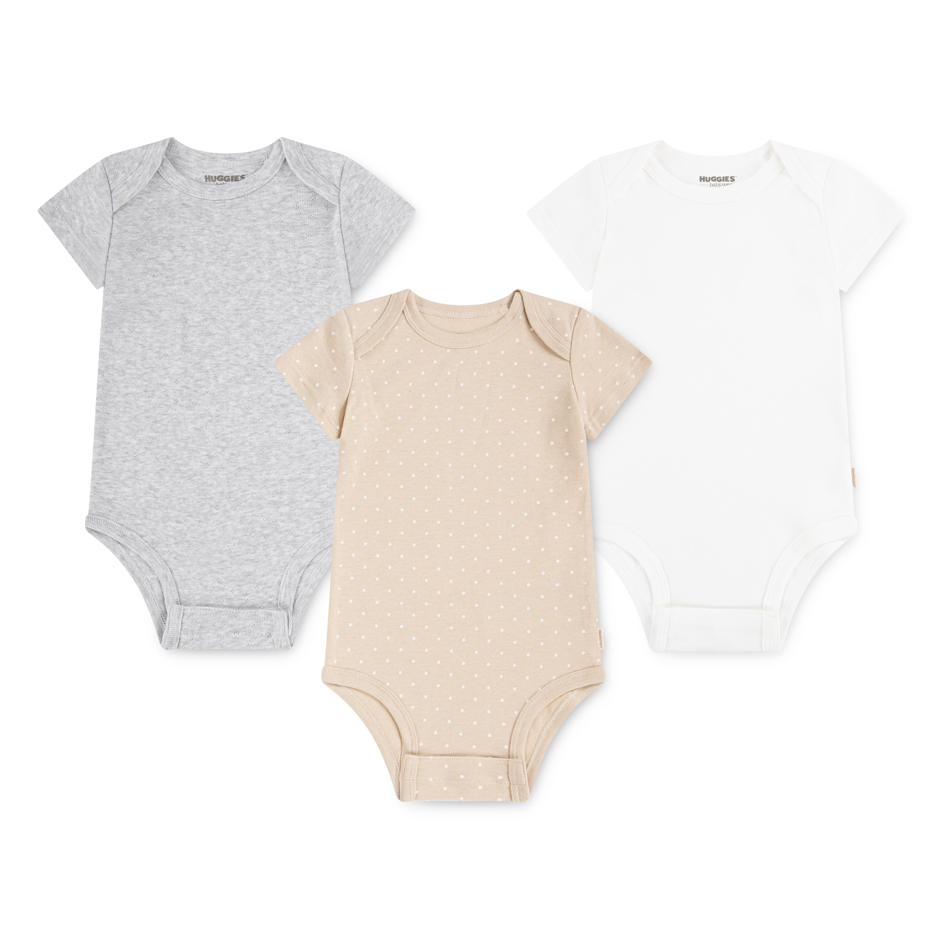 Body HUGGIES BABYWEAR "HUGB 3PK BODYSUIT", Baby, Gr. 6 (86), N-Gr, huggies cloud grau htr, Jersey, Obermaterial: 100% Baumwolle, Basic, Rundhals, Bodys, aus Baumwolle Image