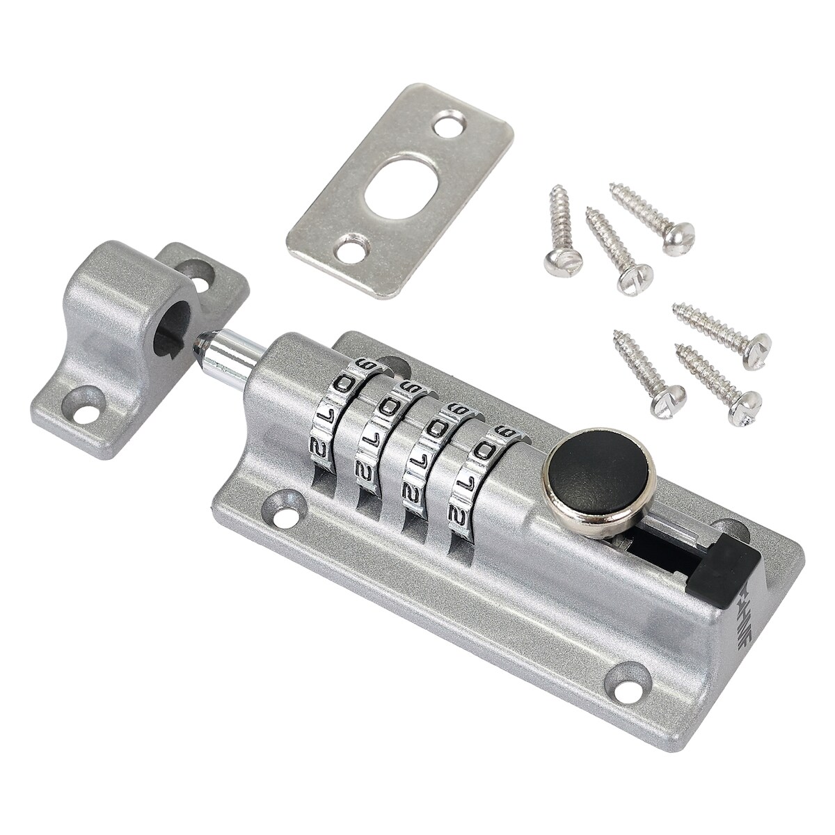 HMF Riegelschloss 3591-09, Türriegel mit 4-stelligem Zahlencode aus Zinklegierung, 12,2 x 4 x 4,8 cm, Silber Image