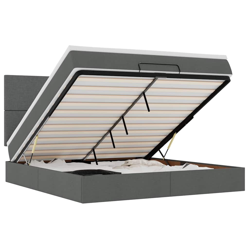 vidaXL Ottoman-Bett mit Matratze & LEDs Dunkelgrau 180x200 cm Stoff Image