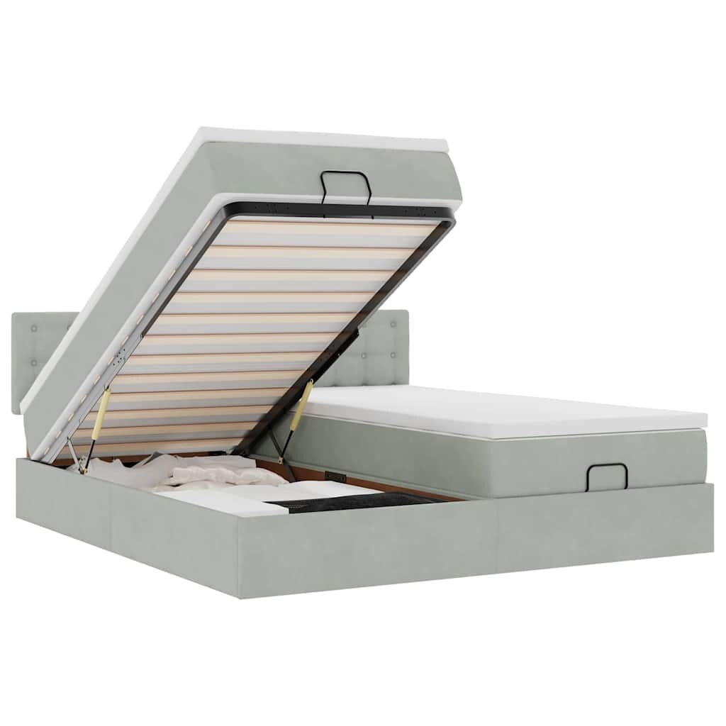 vidaXL Ottoman-Bett mit Matratzen & LEDs Hellgrau 180x200 cm Samt Image