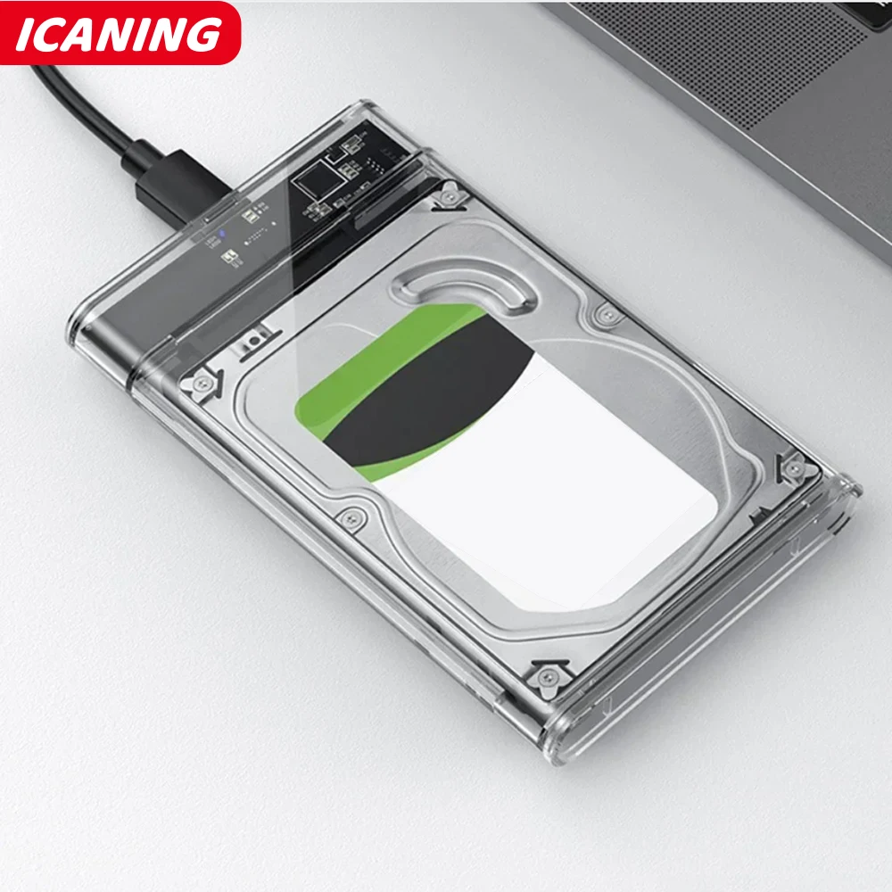 Boîtier de disque dur SSD de 2.5 pouces USB 3.0 Type C boîtier de disque dur Transparent, boîtier de disque dur externe pour ordinateur portable boîte de disque dur SATA SSD