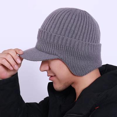 Outdoor Riding Elastic Warm Ear Protection Knitted Hat, Men Winter Beanie with Fleece Lining, Thick Warm Wool Hat, Knitted Earflap Cap for Cold Weather