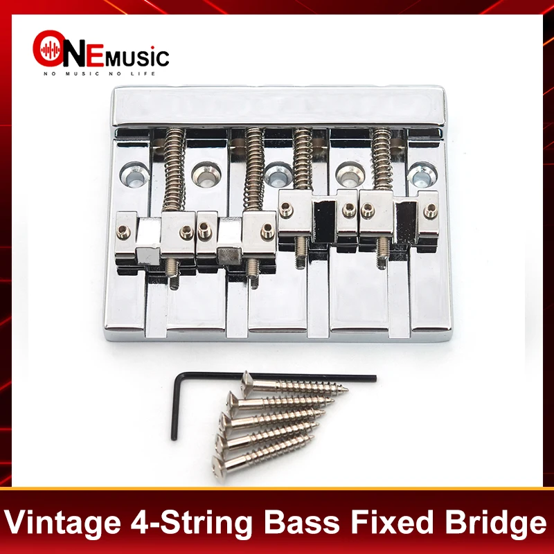 Vintage 4-Saiten-Bassbrücke 82,3x63,5MM Saitenhalterung Durchgehender Saitenabstand 19MM Feste Bassbrücke Schwarz/Gold/Chrom Image