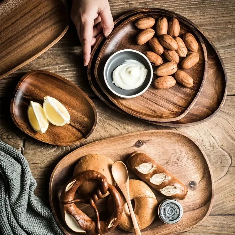 Massivholz Runde Teller Snack Obst Trocken Obst Teller Hochwertige Handgemachte Sushi Tee Tablett Dessert Teller Geschirr Image
