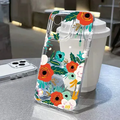 Transparente Blumen-Handyhülle für iPhone 15 17 Pro Max 16 13 11 14 Plus 12 17 Air 16E 17Promax Silikon stoßfeste Funda-Abdeckung