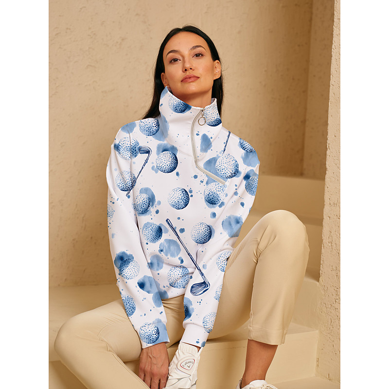 Women's Golf Pullover Sweatshirt Blue Long Sleeve Top Ladies Golf Attire Clothes Outfits Wear Apparel