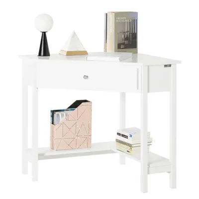 SoBuy FWT31-W White Corner Desk with Drawer Home Office Triangle Table Desk Computer Workstation White W76 x D76 x H76cm