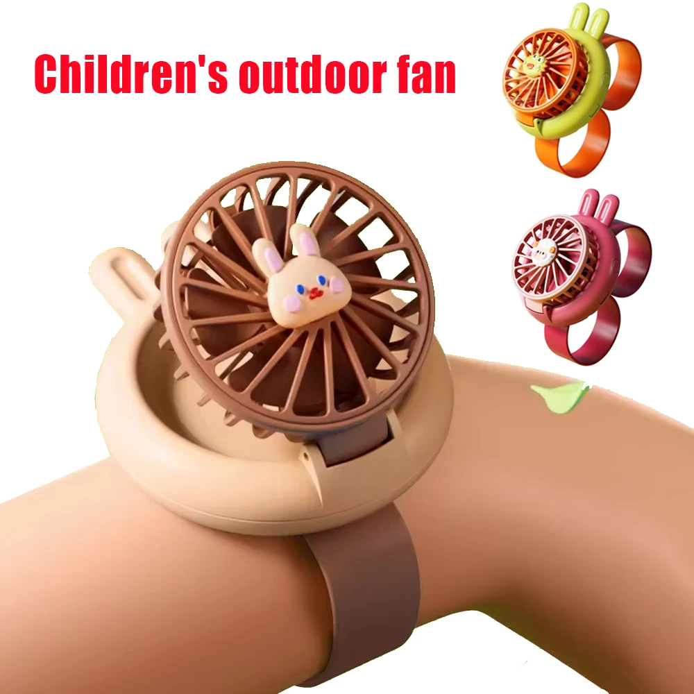 1Pcs Handheld Mini Fan USB Cartoon Uhr Fan Tragbare Kinder Outdoor Wiederaufladbare Fan Weiche Silikon Fan Klinge Kühlung Image