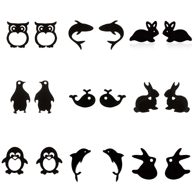 Niedliche Pinguin-Kaninchen-Ohrstecker für Frauen, schöne Delfin-Ohrschmuck aus Edelstahl, Mädchen-Geburtstags-Ohrring, Geschenke, Accessoires Image
