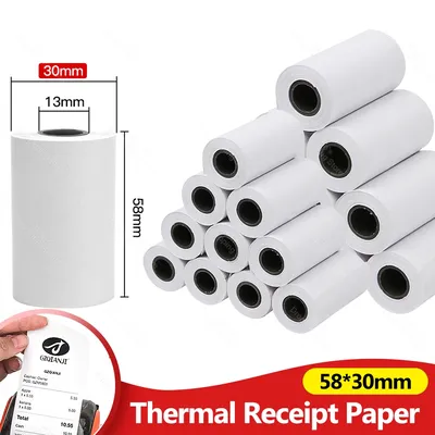 Universal Paper 57x30mm Thermal Receipt Paper for All Mini 58mm Inkless Wireless Bluetooth Thermal Printer Papel Termica 20Rolls