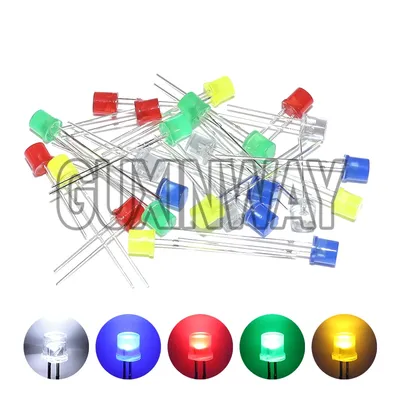 100PCS 5MM LED-Beleuchtungsdioden Flat-Top LED-Diode Rot Gelb Blau Grün Weiß F5 LED-Leuchten Dioden-Sortiment-Set