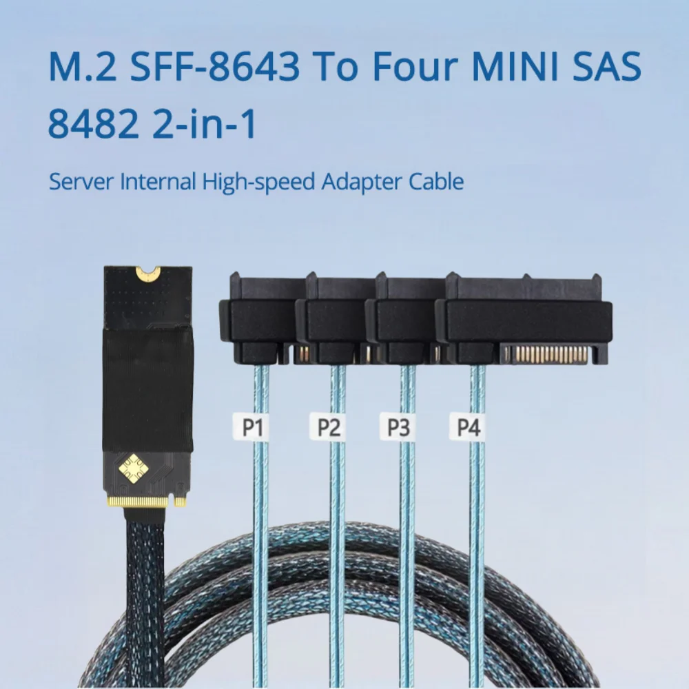 M.2 SFF-8643 zu vier MINI SAS 8482 2-in-1-Server, interner Hochgeschwindigkeits-Adapterkabel, Längenoptionen 0,5 m, 1 m Image