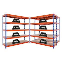 PROREGAL Mega Deal 3x Profi Schwerlastregal Rhino HxBxT 200x200x60cm 5 Spanplatten-Ebenen 8mm Fachlast 500kg Blau/Orange Stecksystem Lagerregal Image