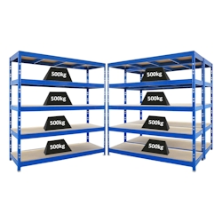 Proregal Mega Deal | 3x Profi Schwerlastregal Rhino | HxBxT 200x200x60cm | 5 Spanplatten-Ebenen 8mm | Fachlast 500kg | Blau Image