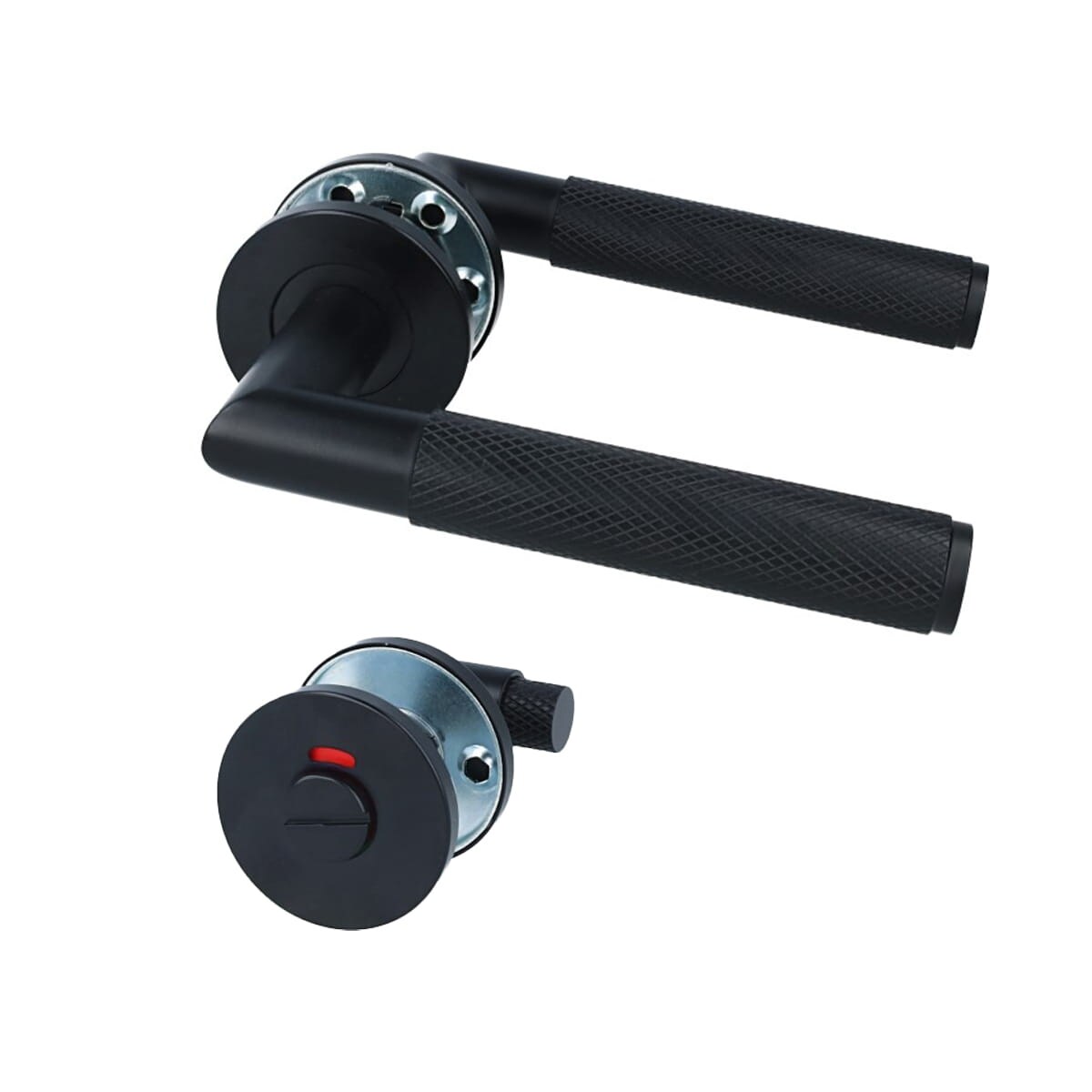 MS Beschläge Innentür Türbeschlag Schwarz Edelstahl - Türdrücker Rosettengarnitur WC DIN Norm Image