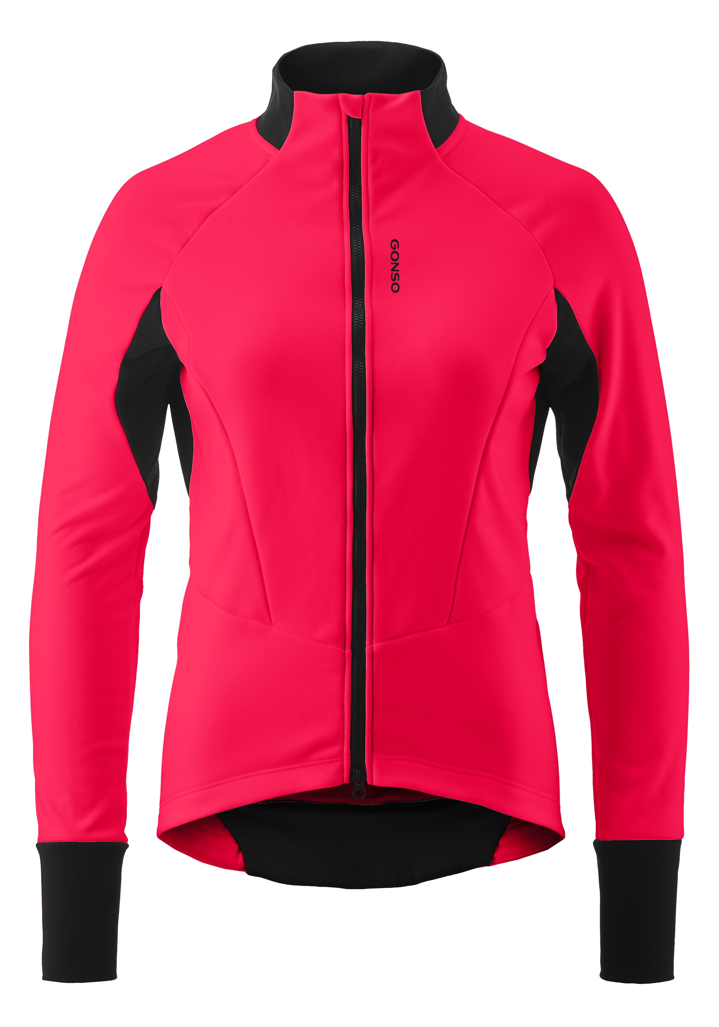 Fahrradjacke GONSO "ROAD JACKET SOFTSHELL 2 W", Damen, Gr. 34, neonpink, 80% Polyester, 15% Polyamid, 5% Elasthan, Rundhals, Jacken, Damen Softshell-Jacke, atmungsaktive Radjacke, Tight Fit Image