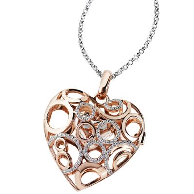 Kette mit Anhänger FIRETTI "Schmuck Geschenk Silber 925 Halsschmuck Halskette Erbskette Herz", rosa (silberfarben, roségoldfarben, kristallweiß), Halsketten, Damen, Silber 925 (Sterlingsilber), L: 90cm B: 2mm, mit Zirkonia (synth.), B:2mm Image