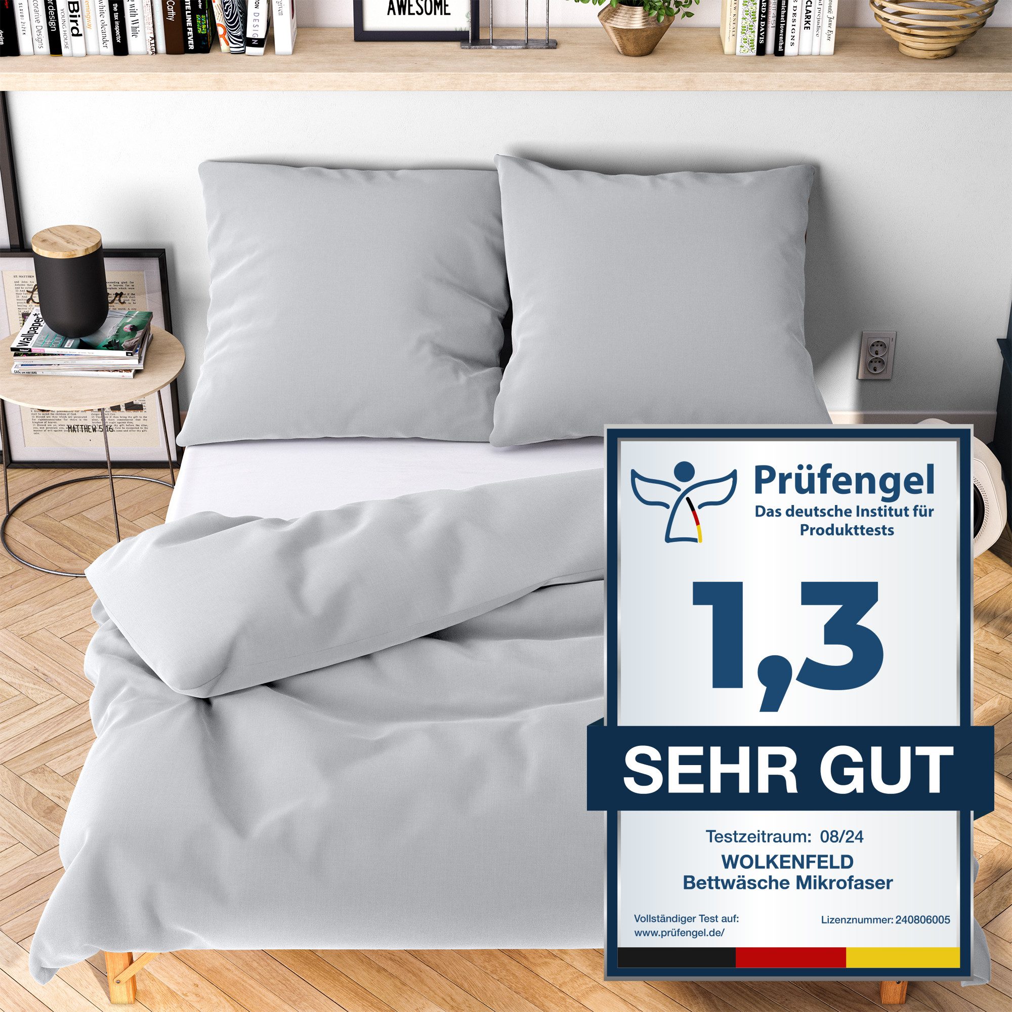 Bettwäsche WOLKENFELD "Allergiker Bettwäsche, unfassbar weich", hellgrau, B/L: 200cm x 220cm, 1 Stk., 2 Stk., Microfaser, B/L: 80cm x 80cm & 80cm x 80cm, 3 Stk., Microfaser, Obermaterial: 100% Polyester, Bettwäsche, 135x200 cm, 155x220 & Übergrößen... Image